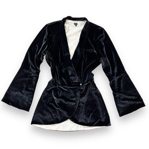 SJP SATC-style Handmade Llobycats Black Crushed Velvet Longline Blazer Jacket